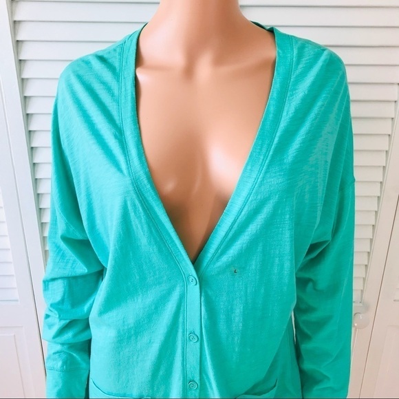 Price firm EXPRESS Green Deep V-Neck Long Sleeve Button Up Cardigan Size Large - Picture 2 of 7